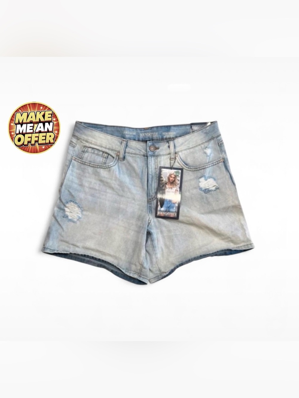 Brand New Women's Light Wash Distressed Denim Shorts - Light Blue - SZ 12